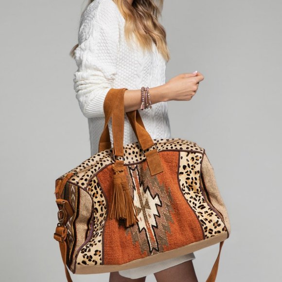 Boho Exotic Leopard Pattern Weekender Duffel Bag - Picture 2 of 15